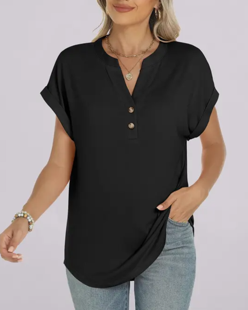T-Shirt Uni Col V Manches Courtes