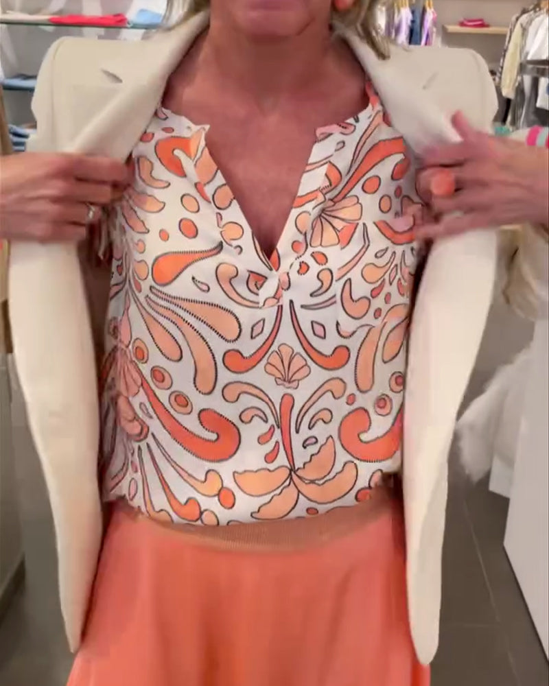 Blouse décontractée imprimée à col en V et manches raglan