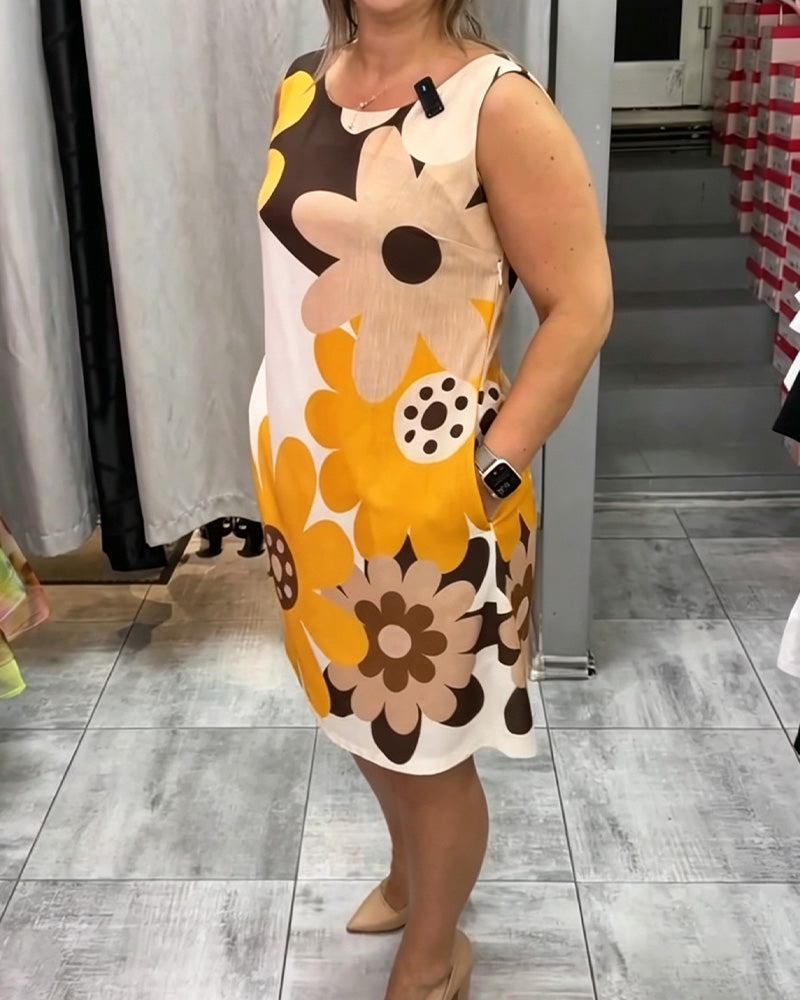 Robe Col Rond Imprimée Sans Manches