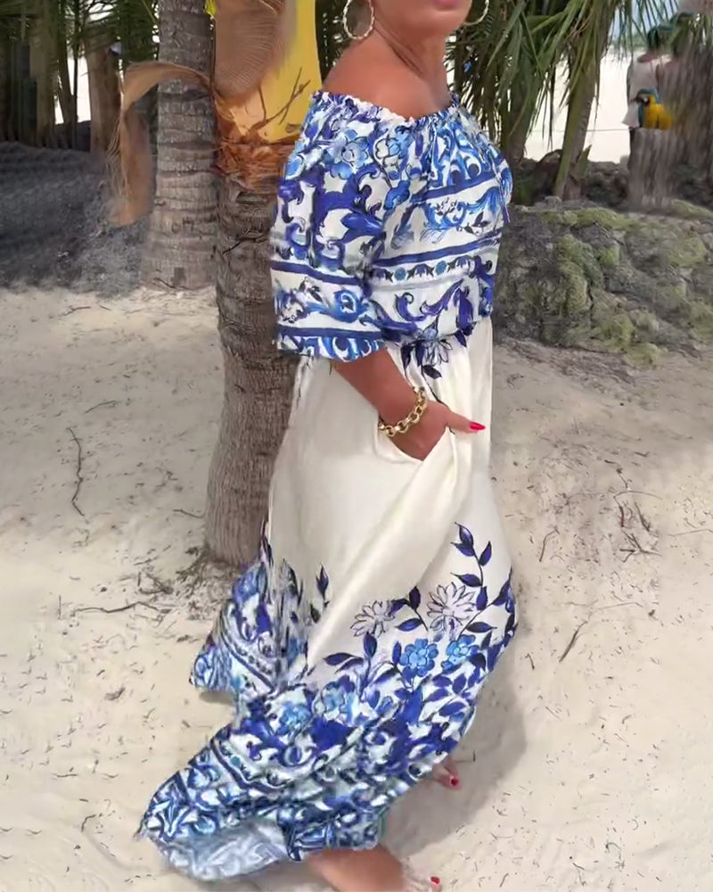 Robe Off-Shoulder Imprimé Resort