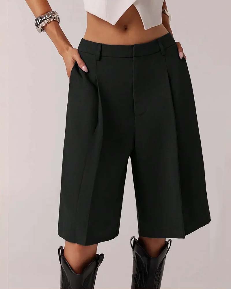 Blazer Pantalon Bermuda Jambe Droite Poche Décontracté