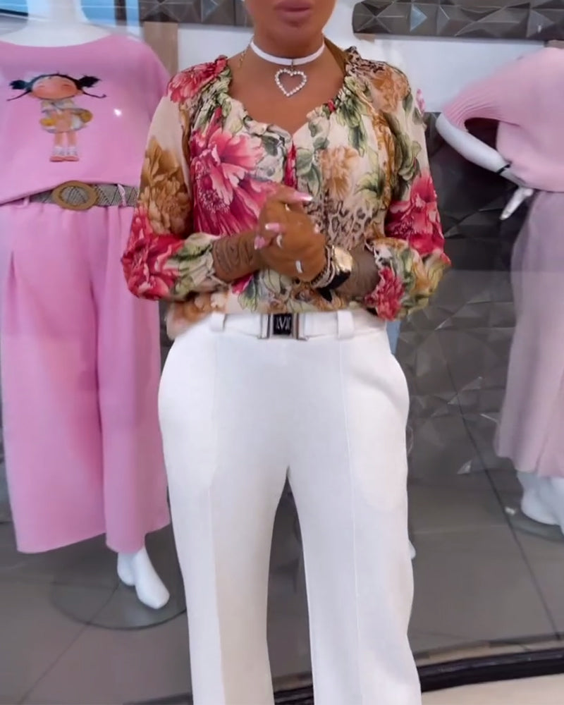 Chemisier Col V Imprimé Fleuri