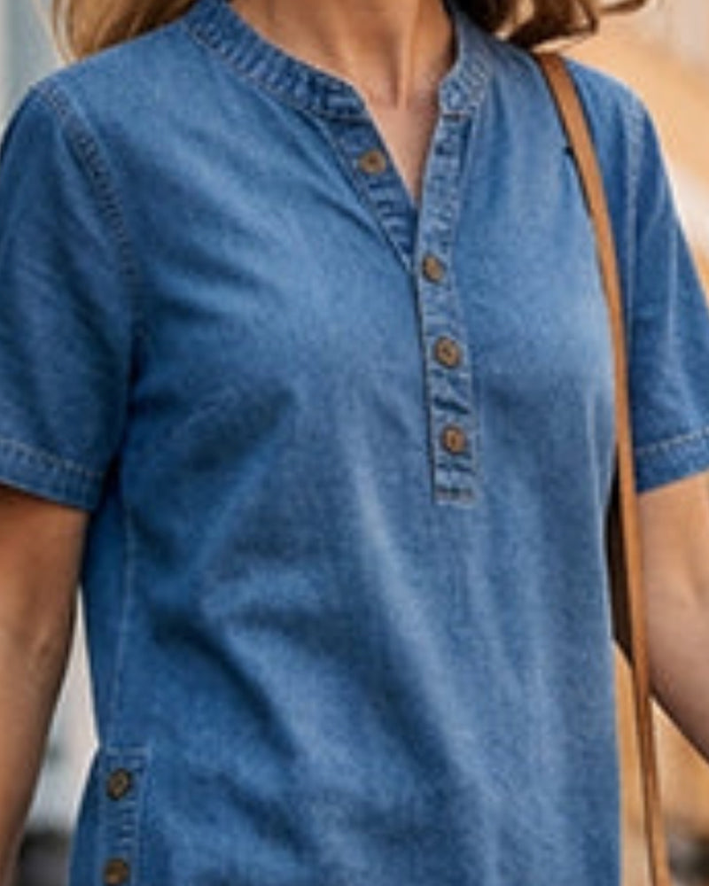 Blouse Décontractée Uni Manches Courtes