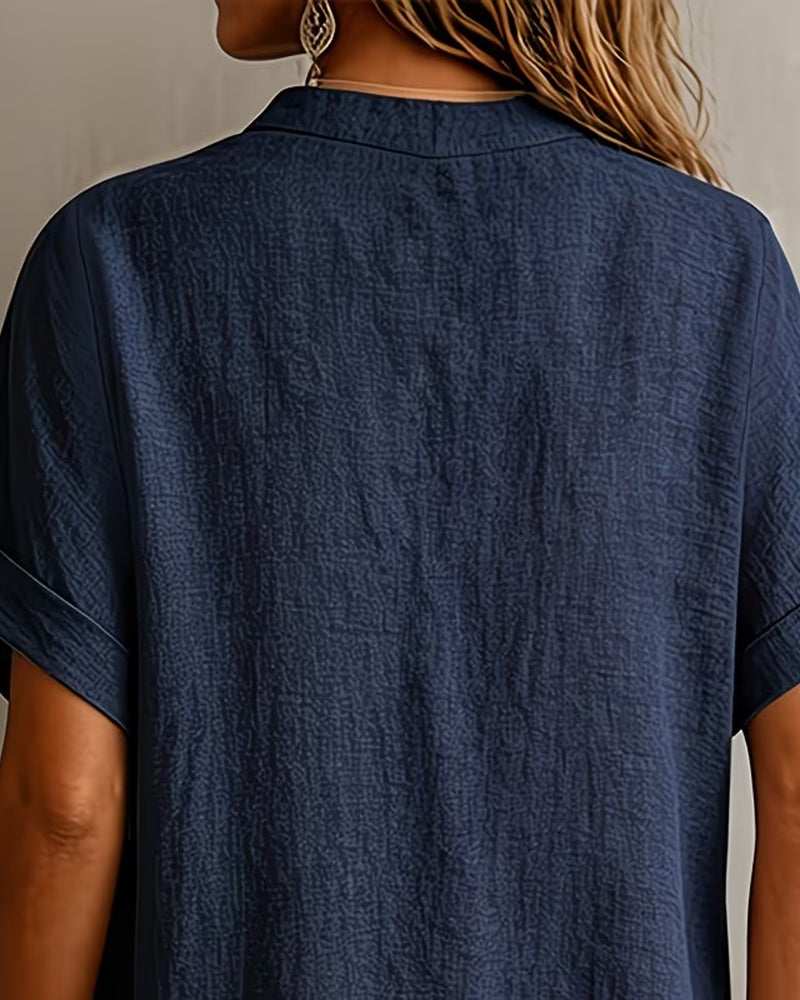 Blouse Col V Manche Courte Lâche