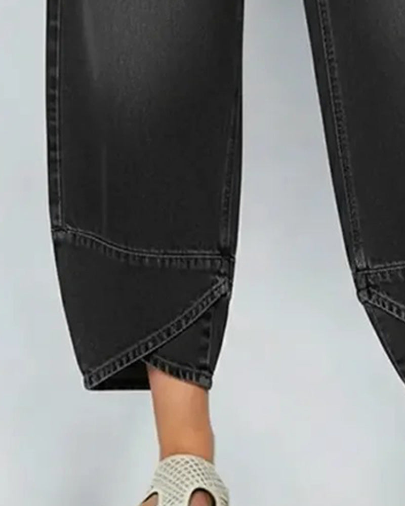 Pantalon En Denim Patchwork Décontracté