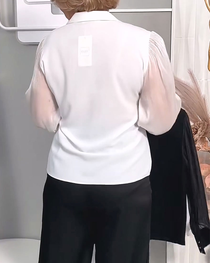 Chemise Revers Bouton Manche Bouffante