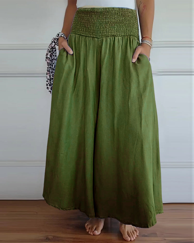 Pantalon à taille élastiquée et jambes larges