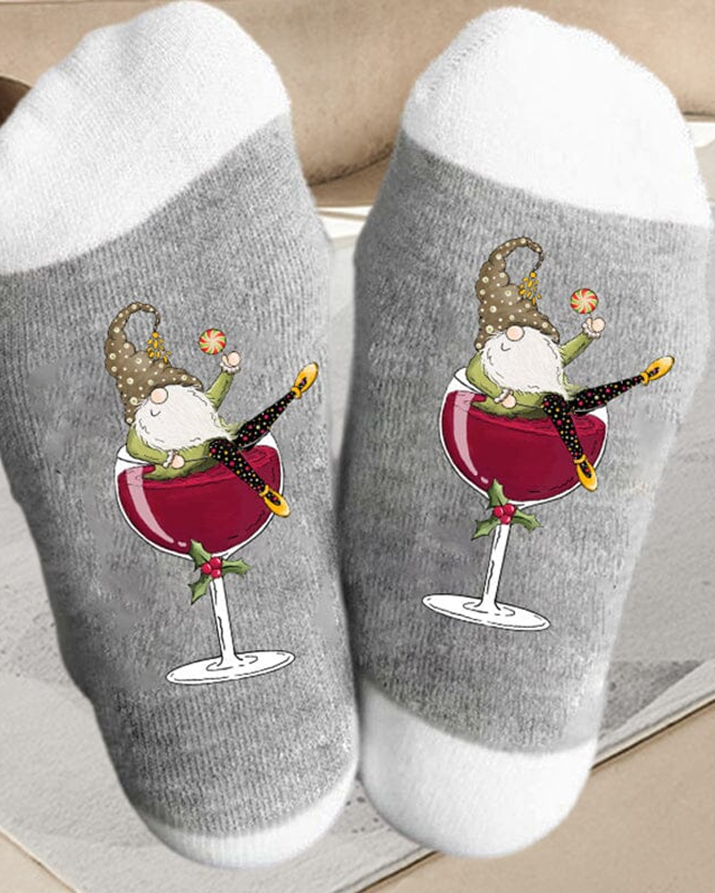 �Chaussettes de Noël unisexes avec des lutins et des verres à vin�