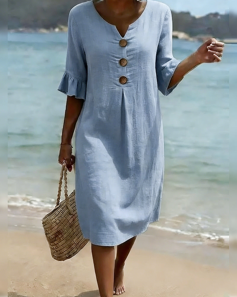 Robe Bouton Manche Volanté 100% Coton