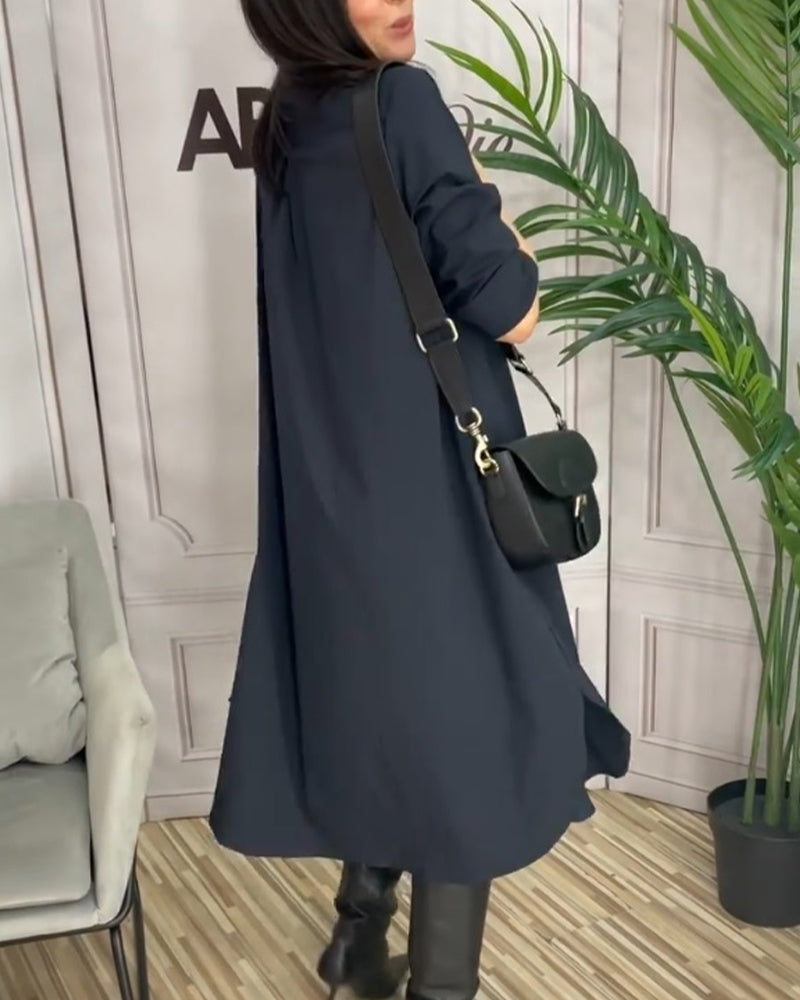 Robe décontractée à revers de couleur unie