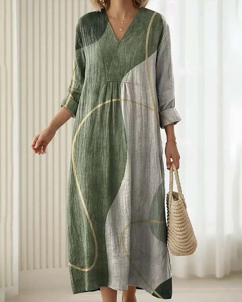 Robe Col-V Bloc De Couleurs