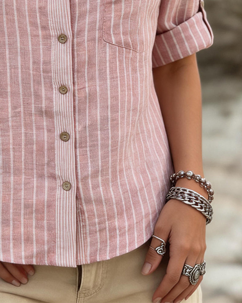 Chemise Rayure Bouton Décontracté