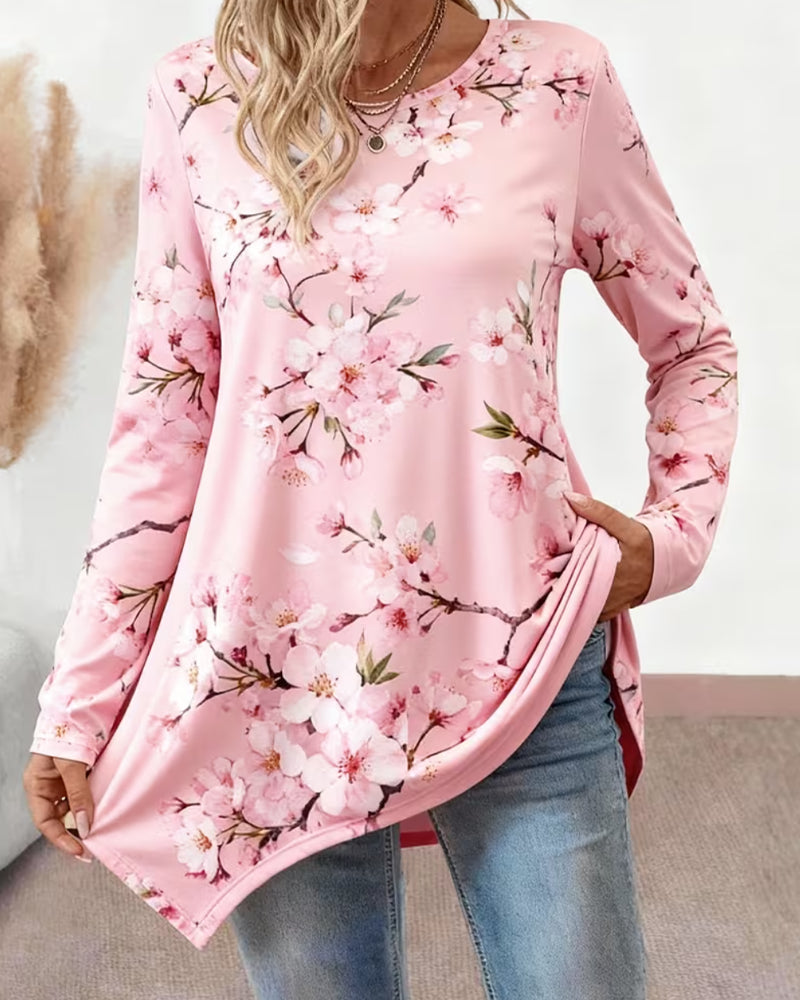Blouse Col Rond Florale Manche Longue
