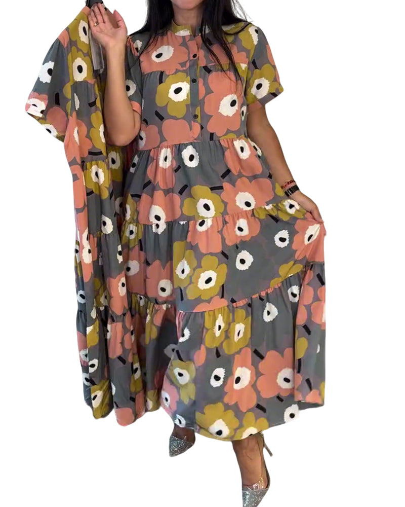 Robes Col Mandarin Imprimé Superposé
