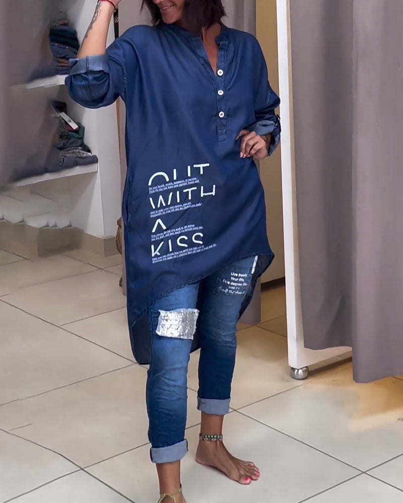 Haut boutonné irrégulier à imprimé lettre