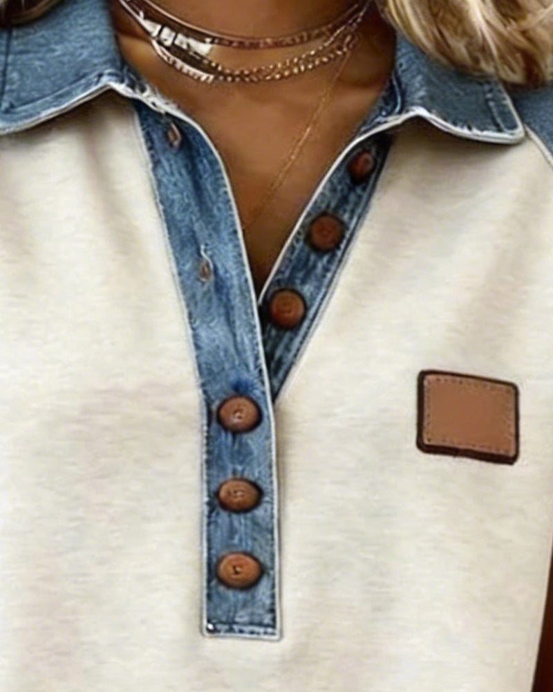 T-Shirt Denim Couleur Bloc Court Manche