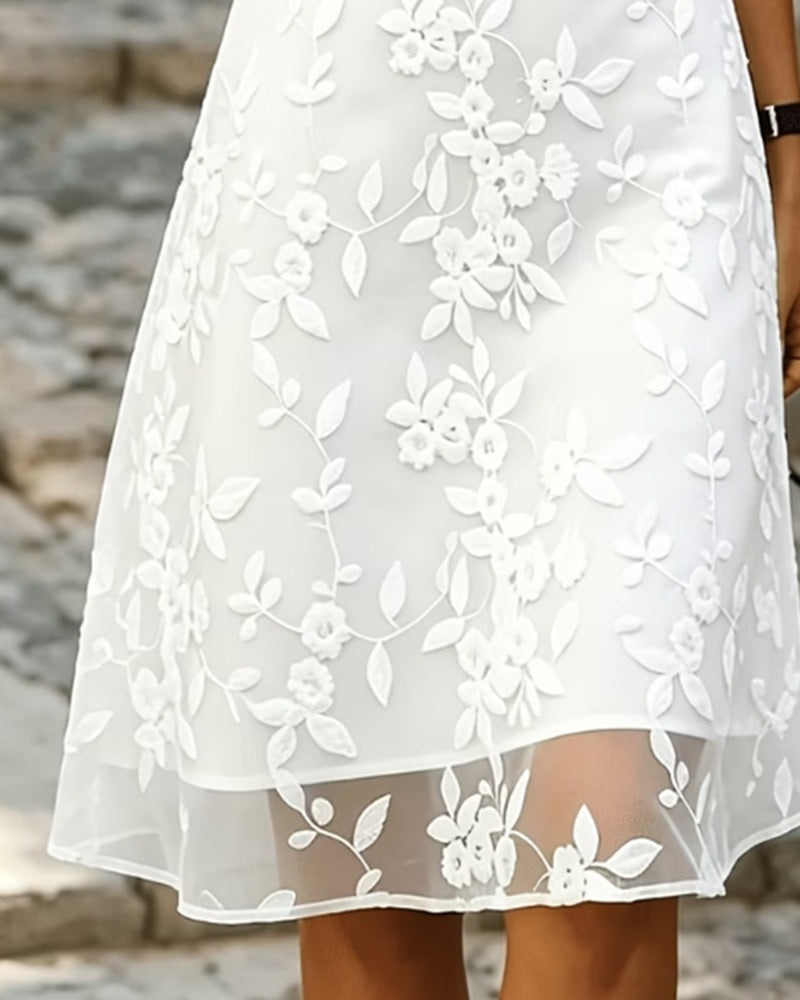 Robe Col De Chemise Sans Manches Dentelle Sheer