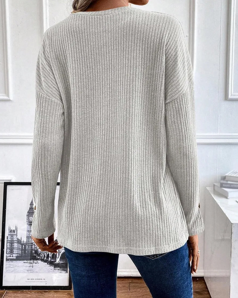 Blouse Côtelée Demi Fermeture Éclair Pullover