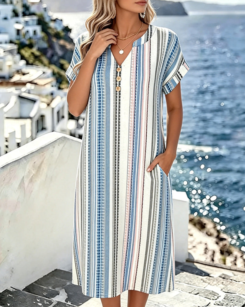 Robe Col V Rayure Verticale Droit