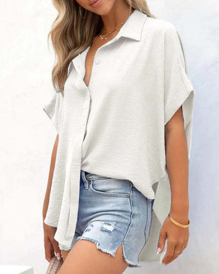 Chemise Manches Courtes Unie Décontractée Coupe Loose