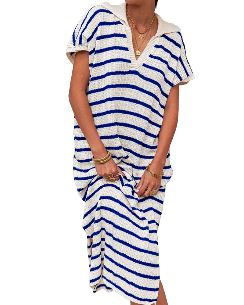 Robe Rayée Col Manches Courtes
