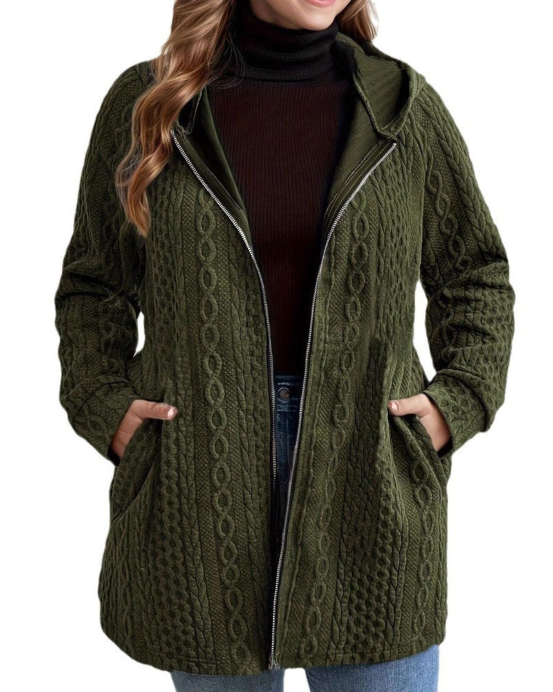Manteau Uni Ondulé À Capuche