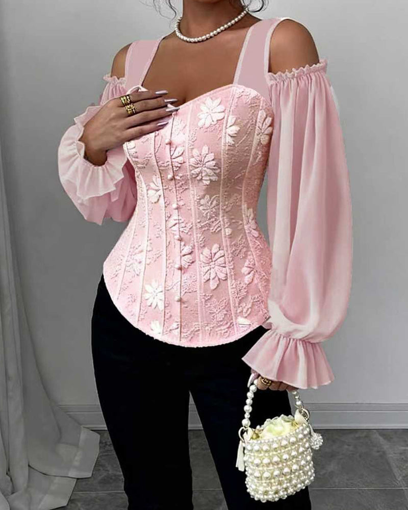 Blouse Off-Épaule Manche Longue Taille