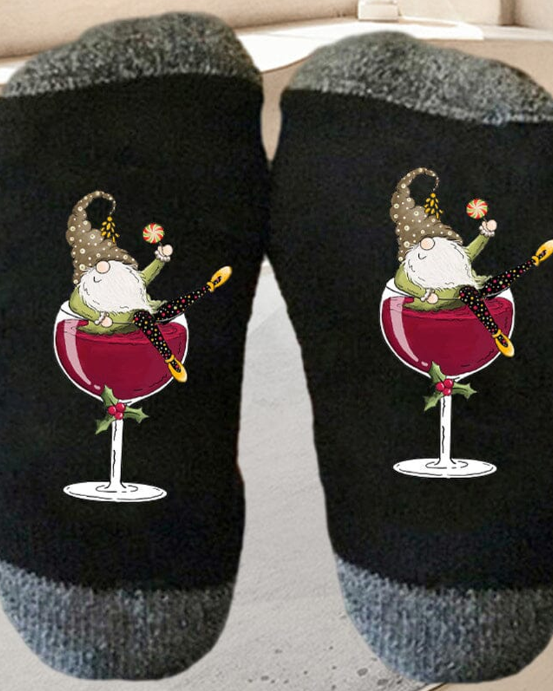 �Chaussettes de Noël unisexes avec des lutins et des verres à vin�