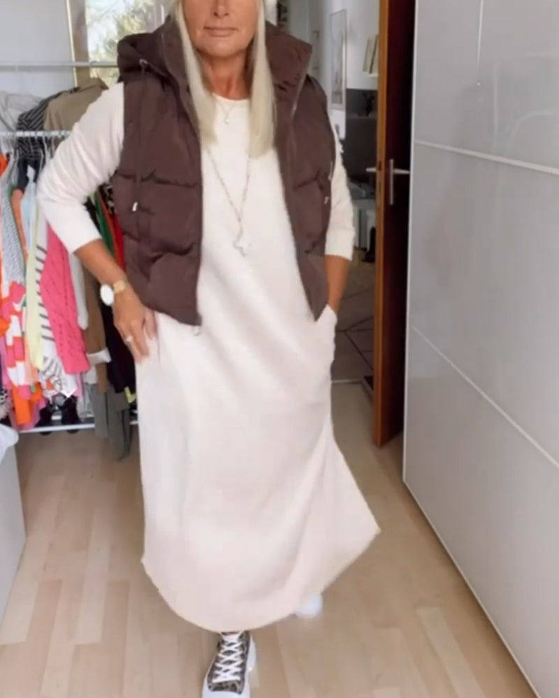 Manteau gilet à capuche de couleur unie