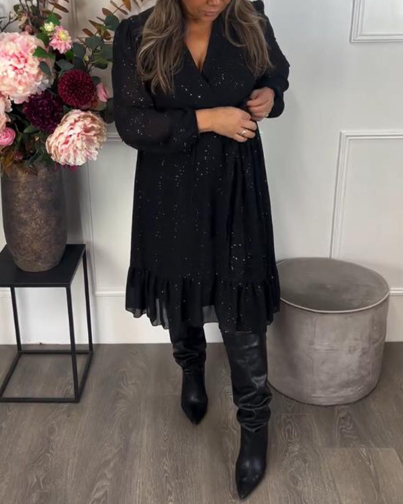 Robe Avec Design à Col V, Détail de Ceinture à Noeud Et Tissu Iridescent