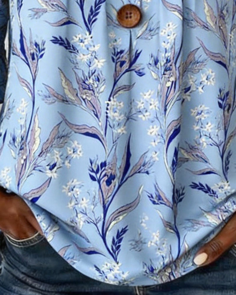 Blouse À Imprimé Botanique Et Manches À Volants