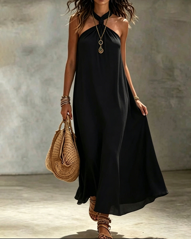 Robe Unie Col Fermé Sans Manches