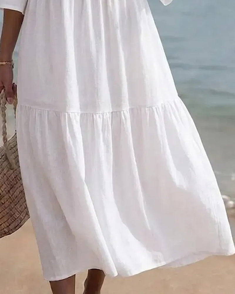 Robe Dentelle Patchwork Manche Évasée Longue