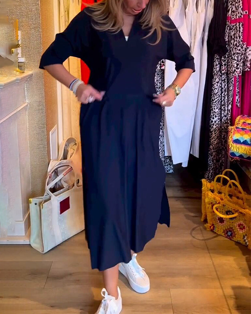 Robe à poches et col en v