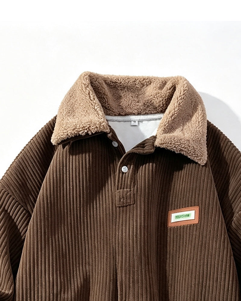 Sweatshirt Côtelé Boutonné Revers