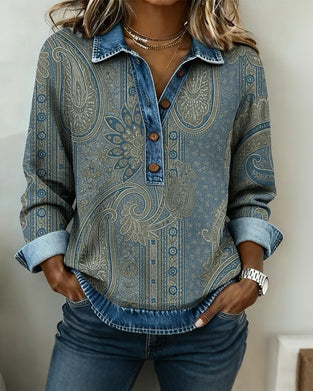 Sweat-Shirt Color-Block Col Boutonné