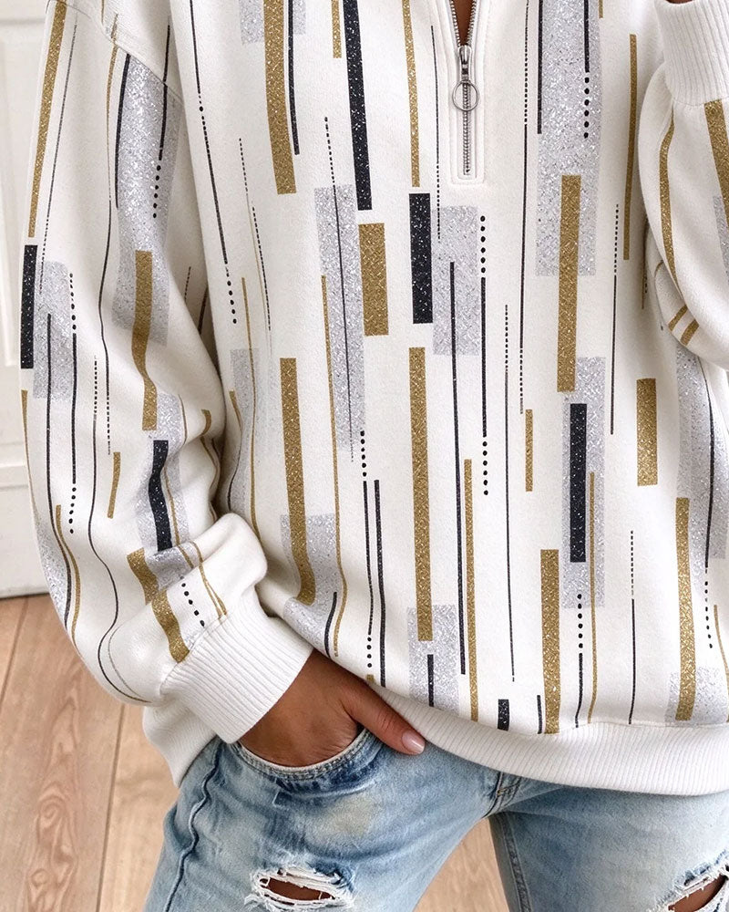 Sweat Demi-Zip Rayé Loose