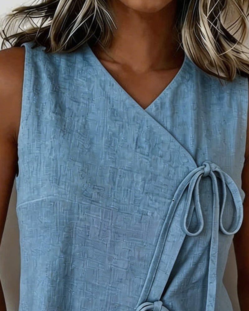 Blouse Col En V Sans Manches Croisé Gilet