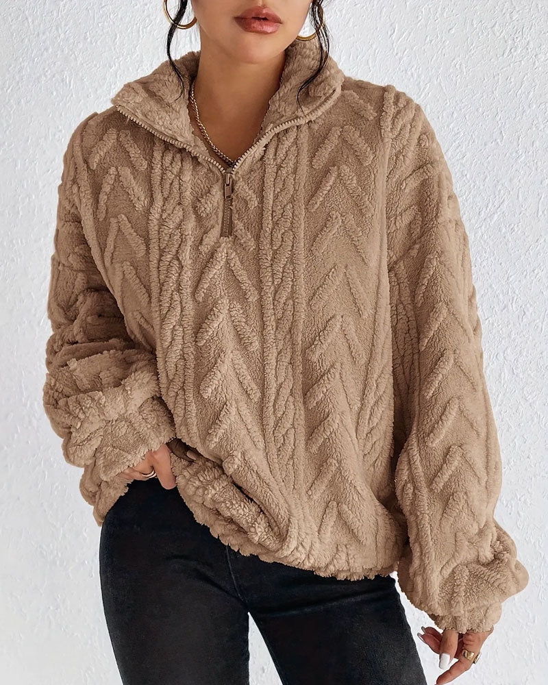 Sweatshirt Double Face Polaire Demi Fermeture Éclair