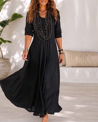 Robe Uni Couleur Col V Taille Ligne A