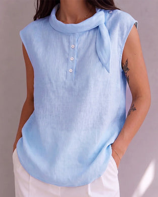 Blouse Nœud Bouton Sans Manches
