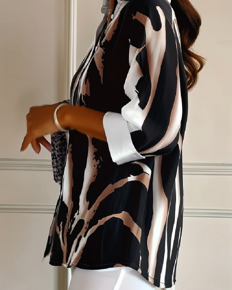 Blouse Col Montant Imprimé Irrégulier