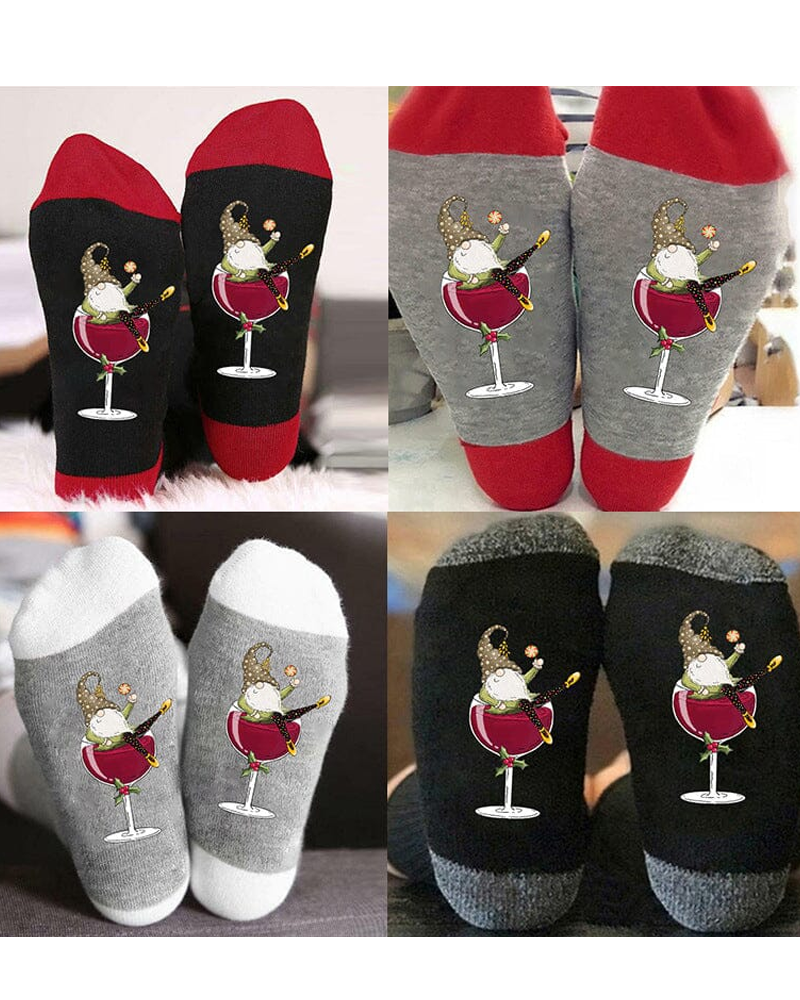 �Chaussettes de Noël unisexes avec des lutins et des verres à vin�