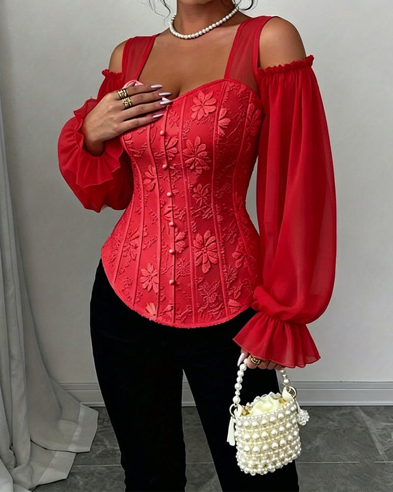 Blouse Off-Épaule Manche Longue Taille