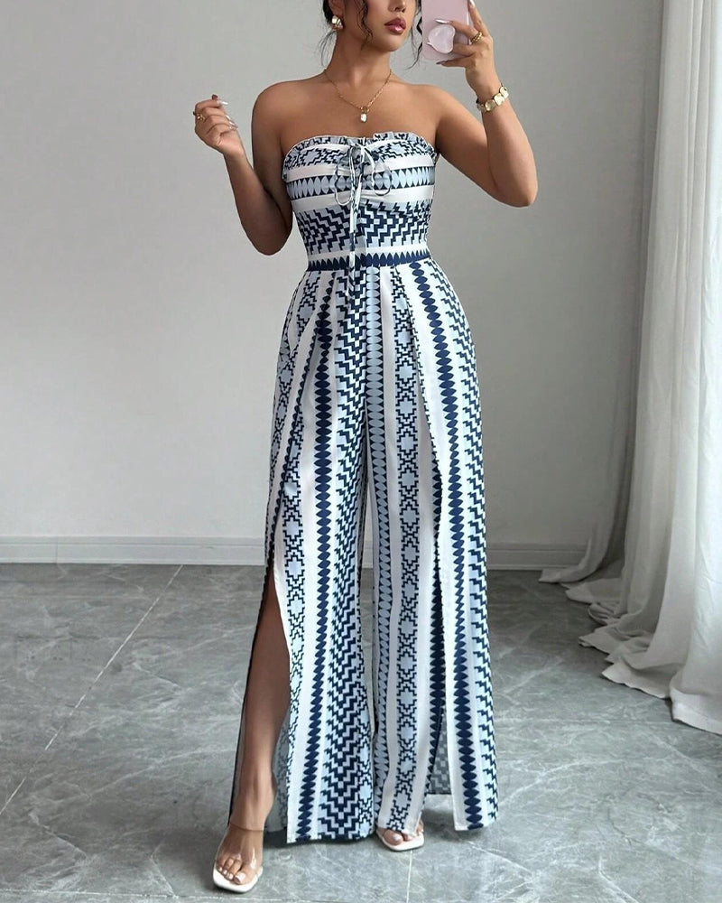 Jumpsuit Géométrique Bandeau Fente Jambe Large