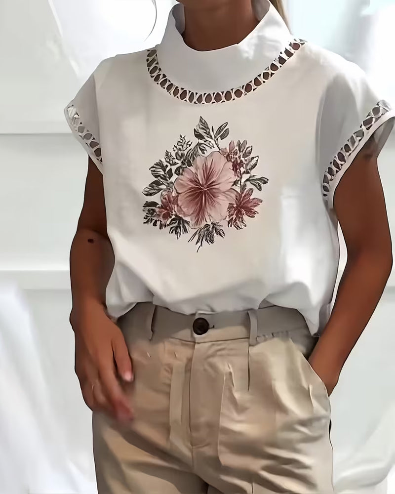 T-Shirt Col Roulé Demi Sans Manches Évidé