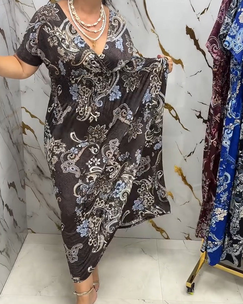 Robe Col V Fleuri Cintrée Maxi