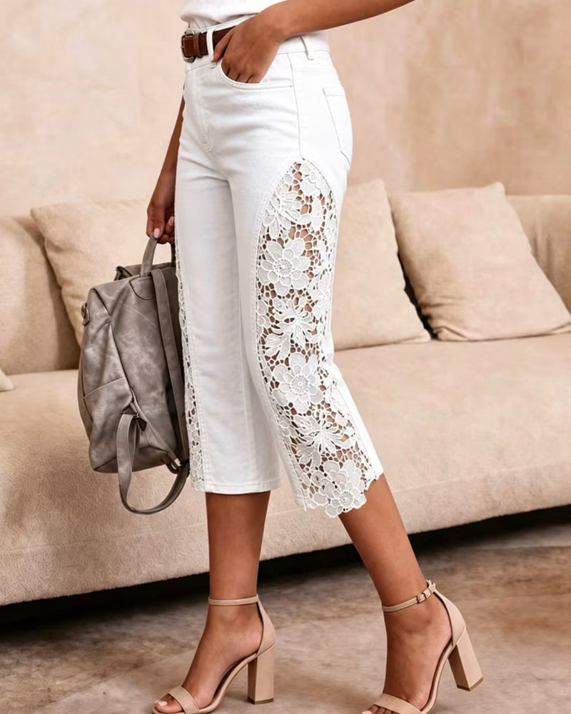 Pantalon Côté Dentelle Patchwork Cheville