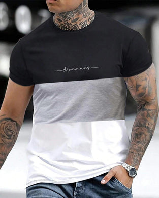 T-Shirt Bloc De Couleur Encolure Ronde Manche Courte