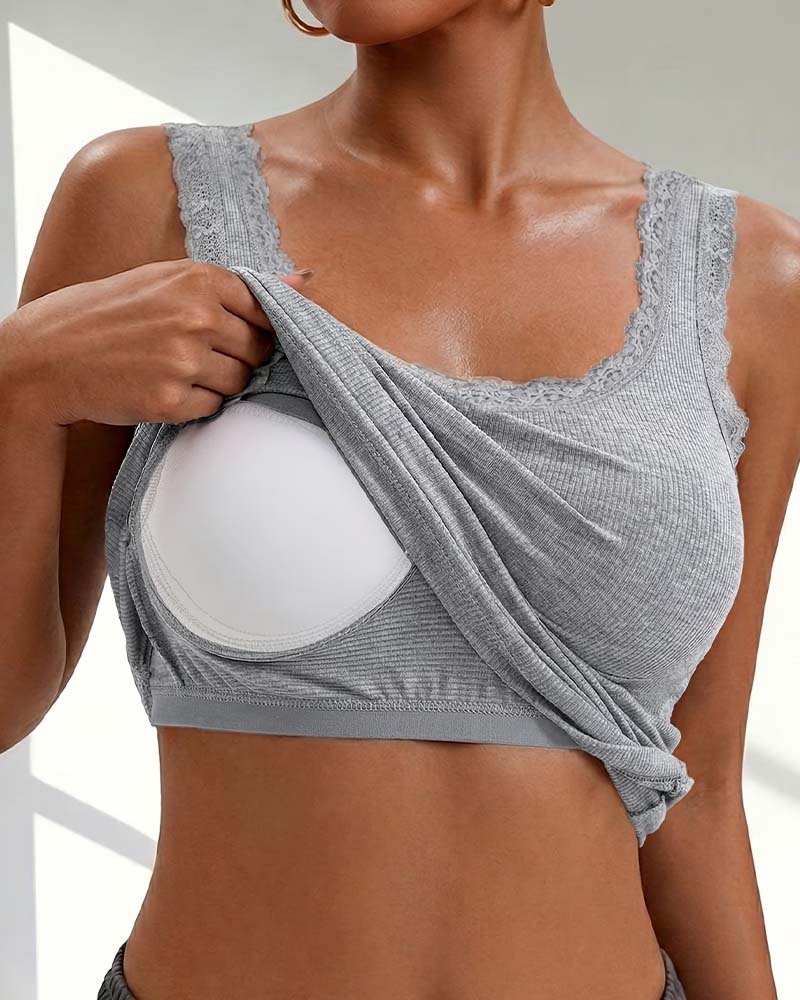 Tank Top Rembourré Dentelle Garniture